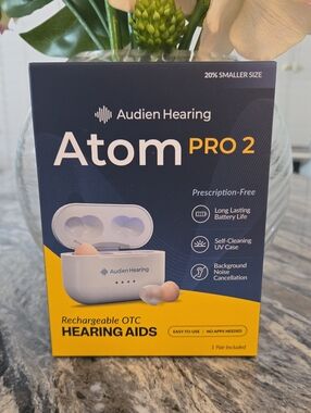 Audien Hearing Atom PRO 2 Rechargeable OTC Hearing Aids - Navy & Yellow